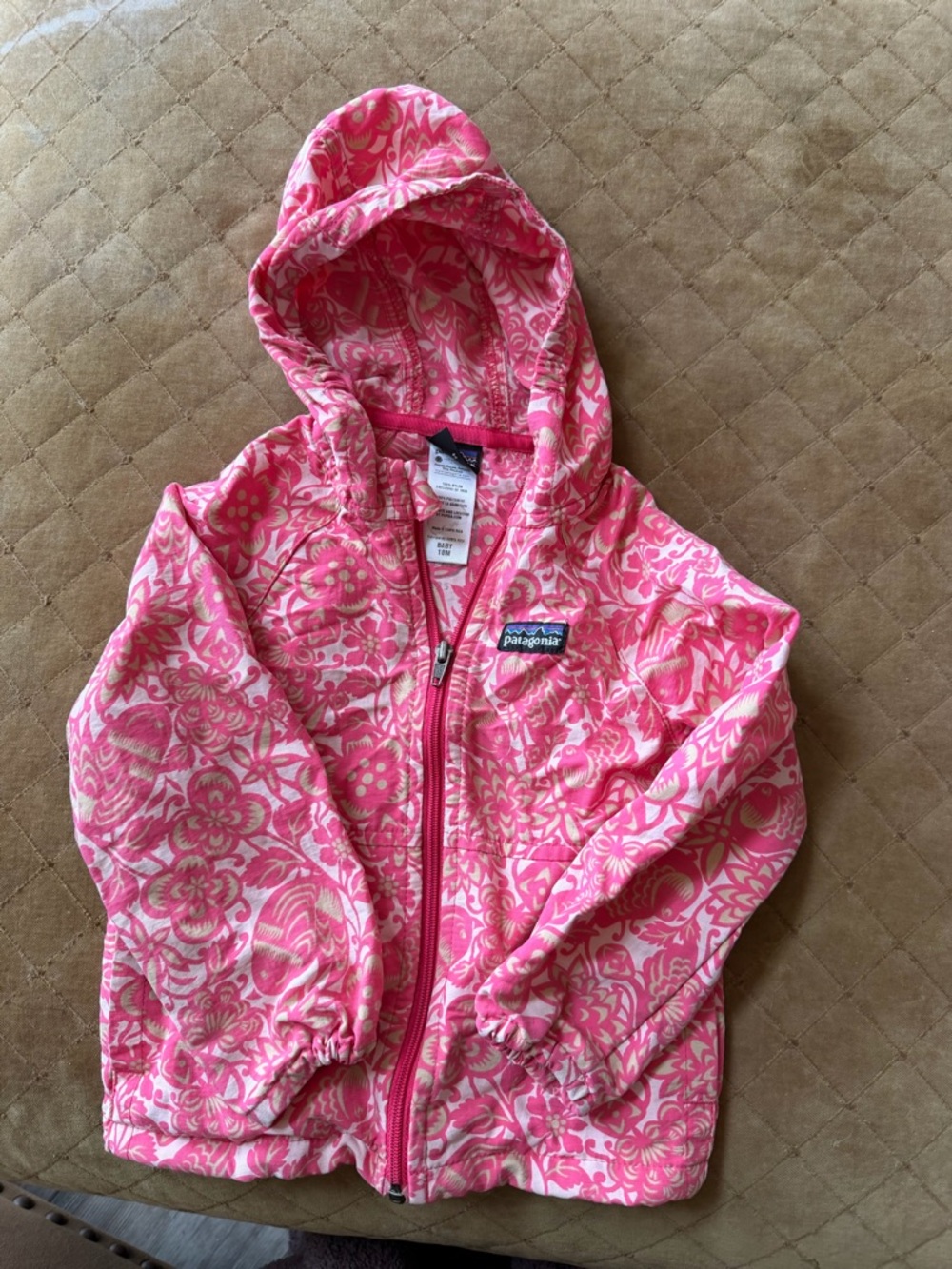 Patagonia Pink and Cream Floral Hooded Zip Jacket
